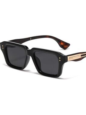 Retro Rectangle Black Tortoise Sunglasses Men Women Fashion Square Frame Shades
